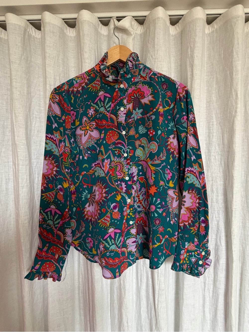 Teal Floral Paisley Button-Down Blouse